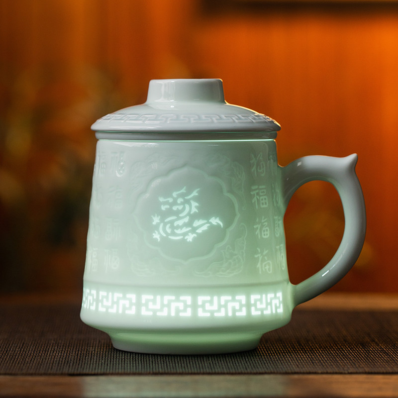 景德镇玲珑陶瓷十二生肖泡茶杯带过滤带盖子水杯子个人办公家用瓷