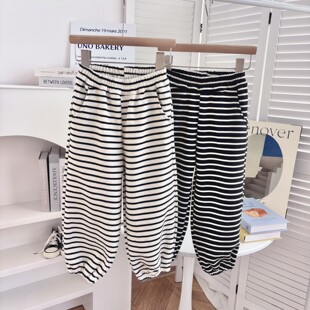 宝宝束脚宽松休闲长裤 女童纯棉条纹校服裤 儿童装 26春秋款 子 运动裤