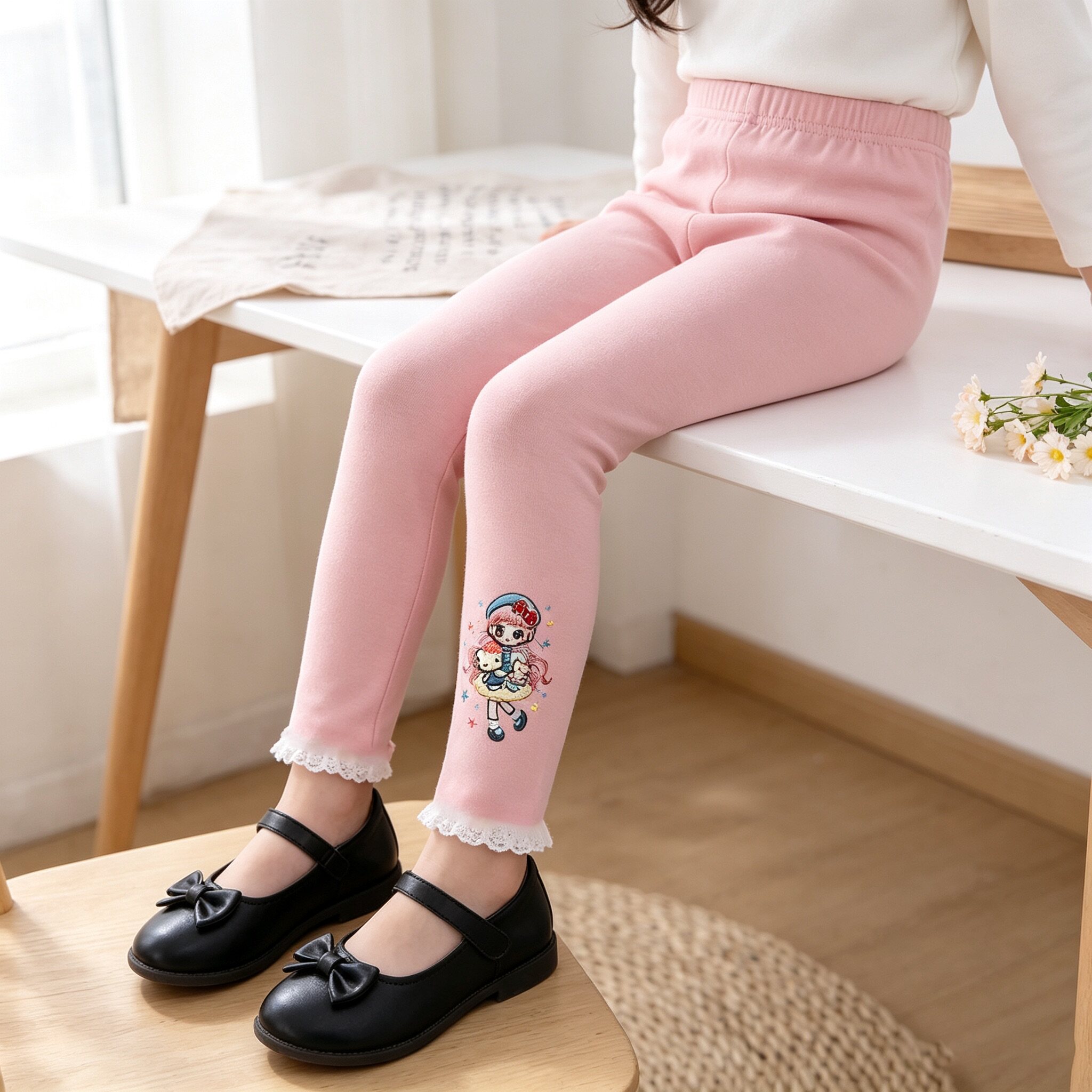 女童纯棉弹力蕾丝花边裤子春秋季儿童装长裤女宝小女孩外穿打底裤