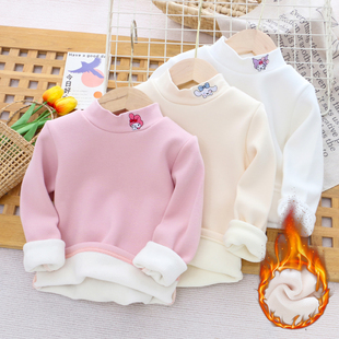 女童纯棉加绒半高领打底衫冬装新款儿童女孩宝宝加厚保暖中领衣服