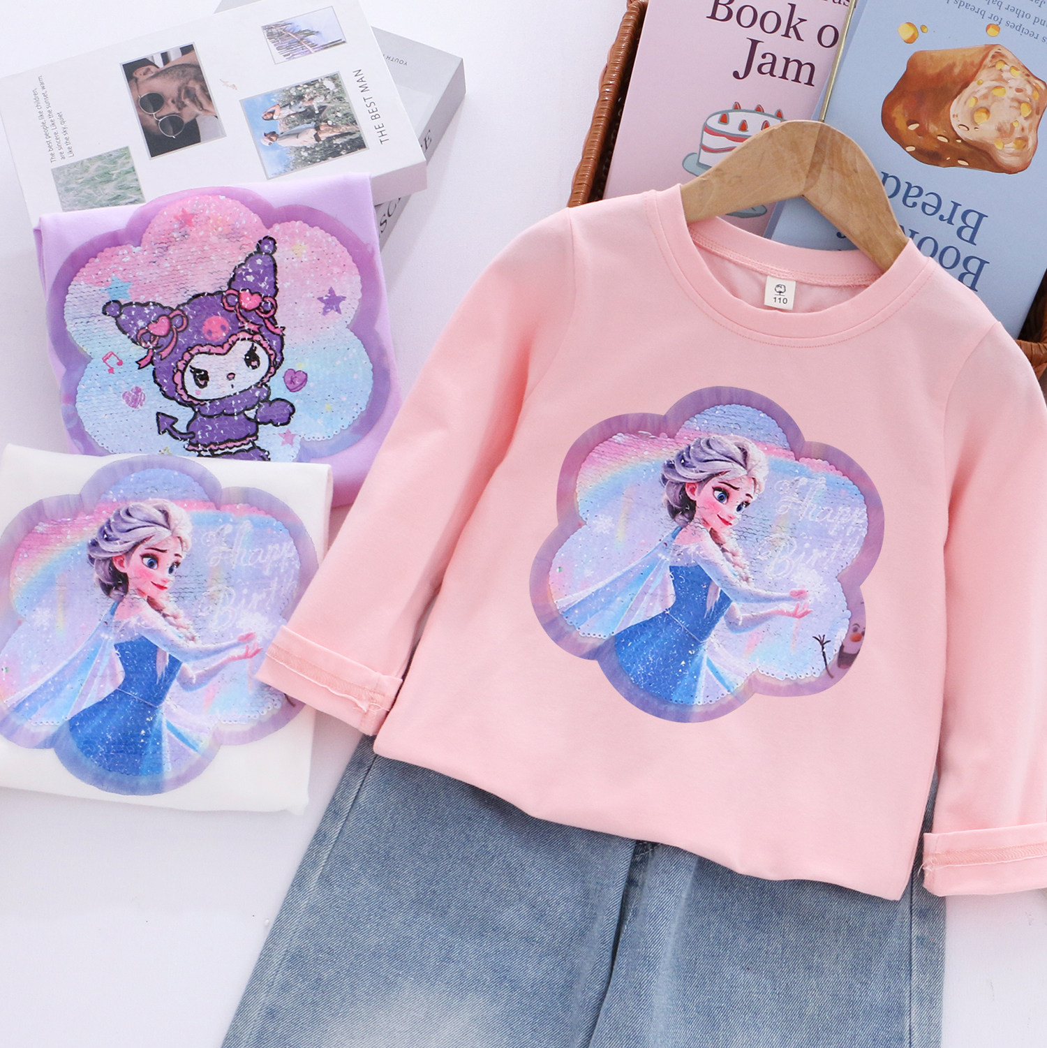 女童纯棉变色亮片长袖T恤 26春秋儿童装小女孩宝宝宽松外穿打底衫