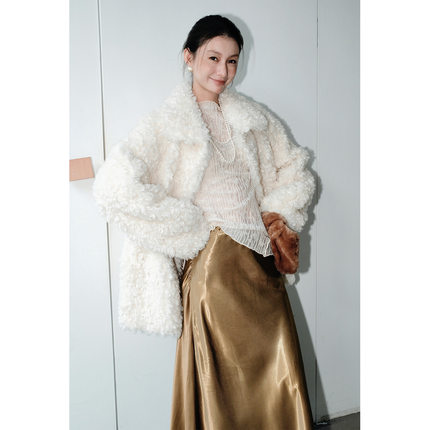 COMOS CMS 静奢风中长款皮毛一体外套女冬季新款皮草两穿255223