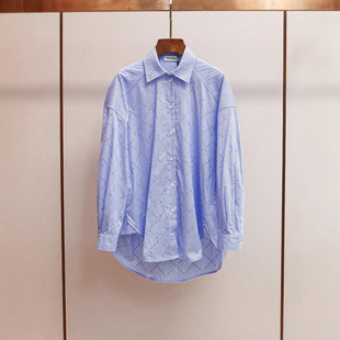 通勤翻领设计感菱格烫钻条纹宽松不规则 法式 Gary 宝藏S家24新款