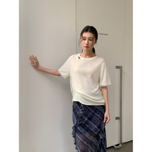 T恤女春夏新款 Gary 宝藏NEIHE内赫2026天丝亚麻喷绘毛织网纱短袖