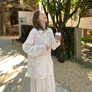 简约复古度假风提花设计翻领长袖 Gary 宝藏Hers一勺甜春夏法式