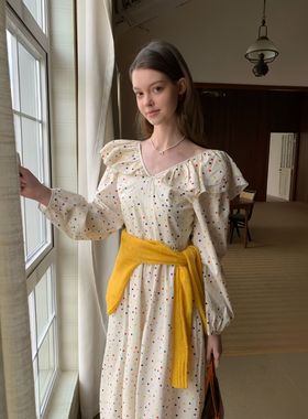 诠释美 NEWOPEN 2025早春法式茶歇减龄荷叶边收腰波点连衣裙C3532