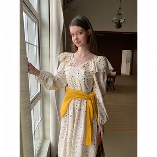 诠释美 NEWOPEN 2025早春法式茶歇减龄荷叶边收腰波点连衣裙C3532