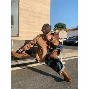 NEIHE内赫宽松廓形皮毛绒一体双面两穿中长款外套女秋冬季230578