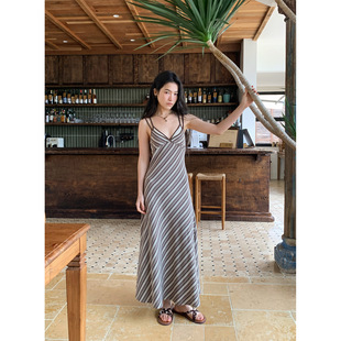 gary 宝藏neihe内赫海边度假出片条纹吊带背心连衣裙子女感气质