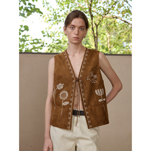 复古时尚 Gary 2026春款 CMS 麂皮涂鸦绣花马甲女外穿 宝藏COMOS