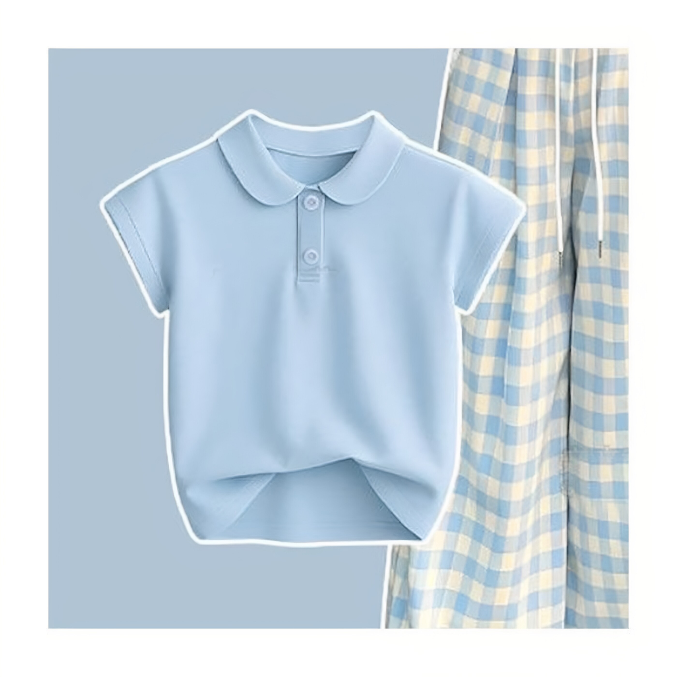 女童夏季POLO衫格子防蚊裤套装