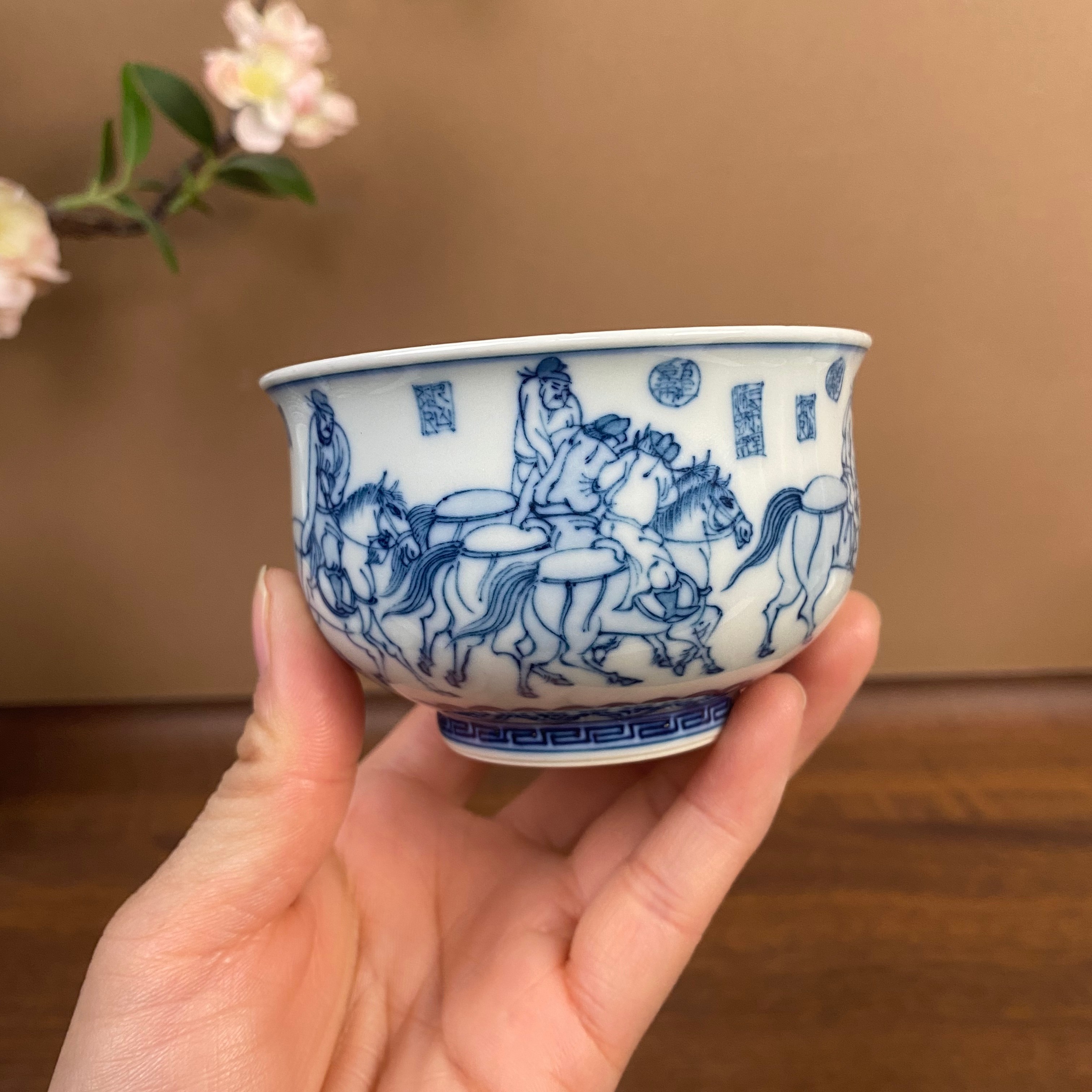 【记石柴窑】五王醉归图卢氏杯120cc 手工手绘景德镇茶具