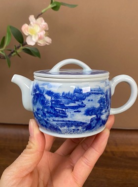 【九茗珍藏】林意宋画山水汉瓦壶130cc 手工手绘景德镇茶具