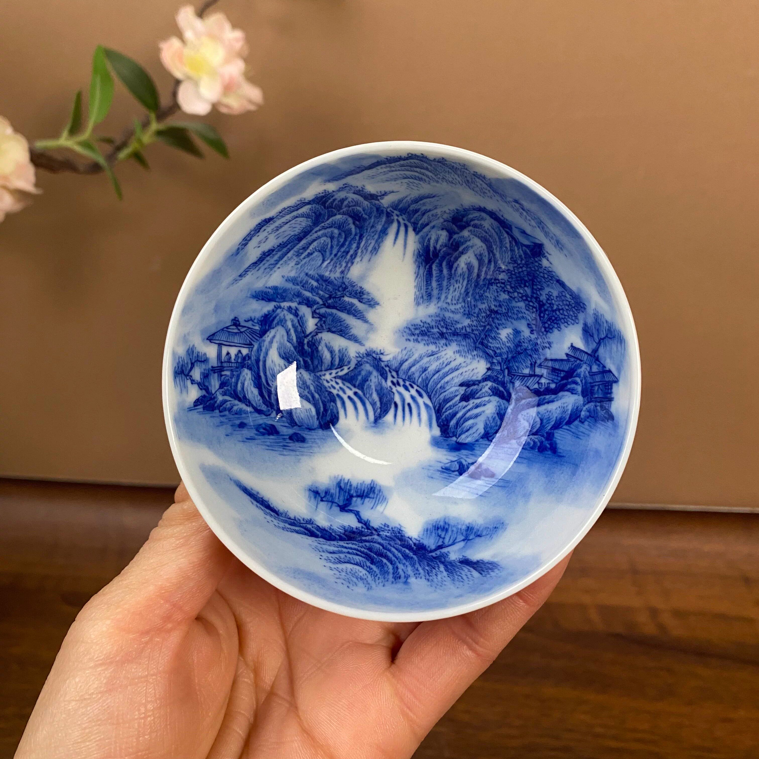 【九茗柴窑】蔡琴满绘精工山水普洱杯主人杯 手工手绘景德镇茶具