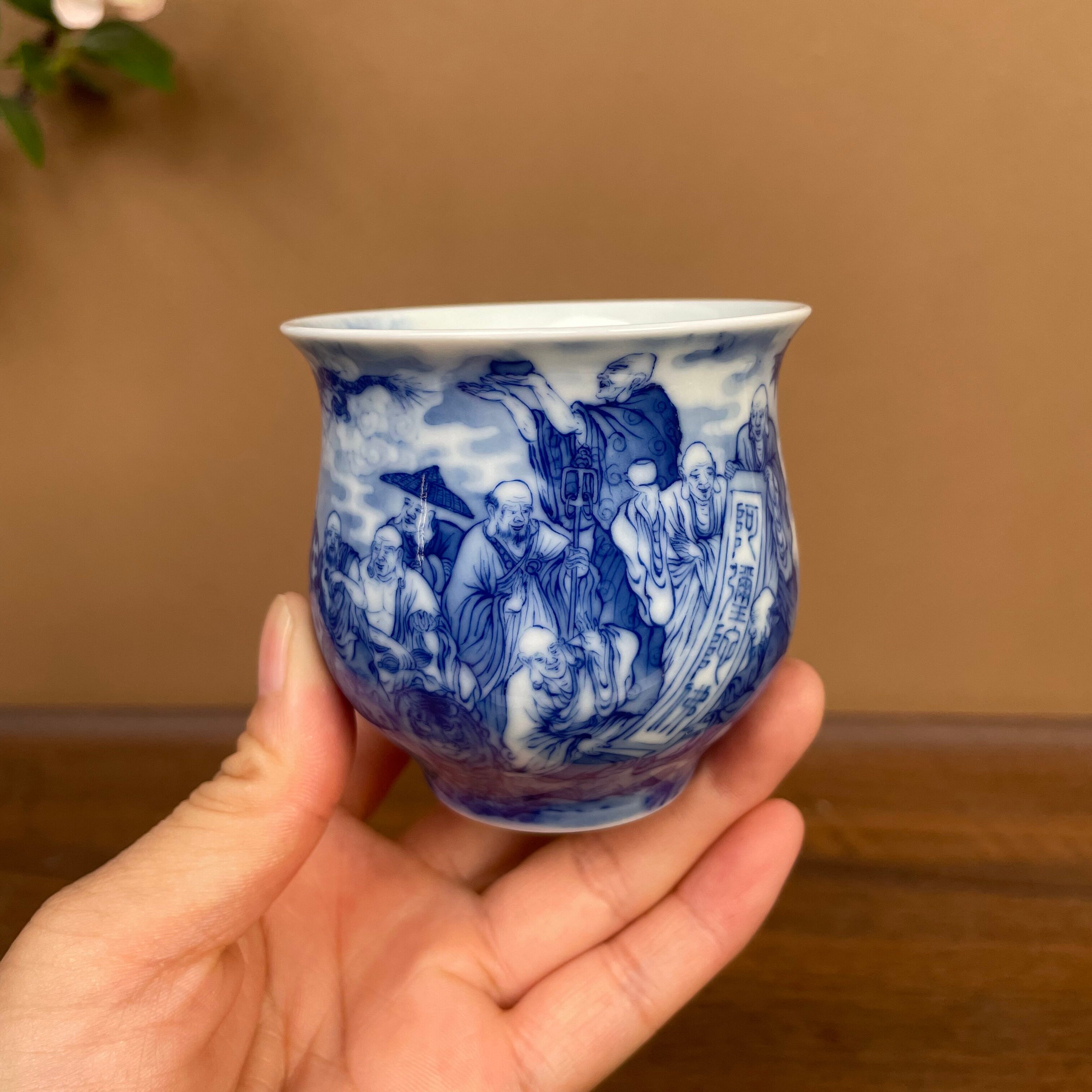 【晓竹窑】精工人物十八罗汉主人杯110cc 手工手绘景德镇茶具