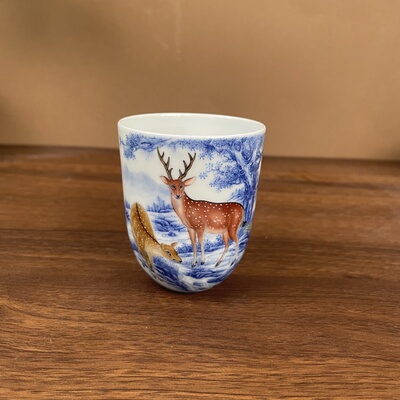 【鸿均堂】青花斗彩福禄双全闻香杯品茗杯景德镇手工手绘单杯