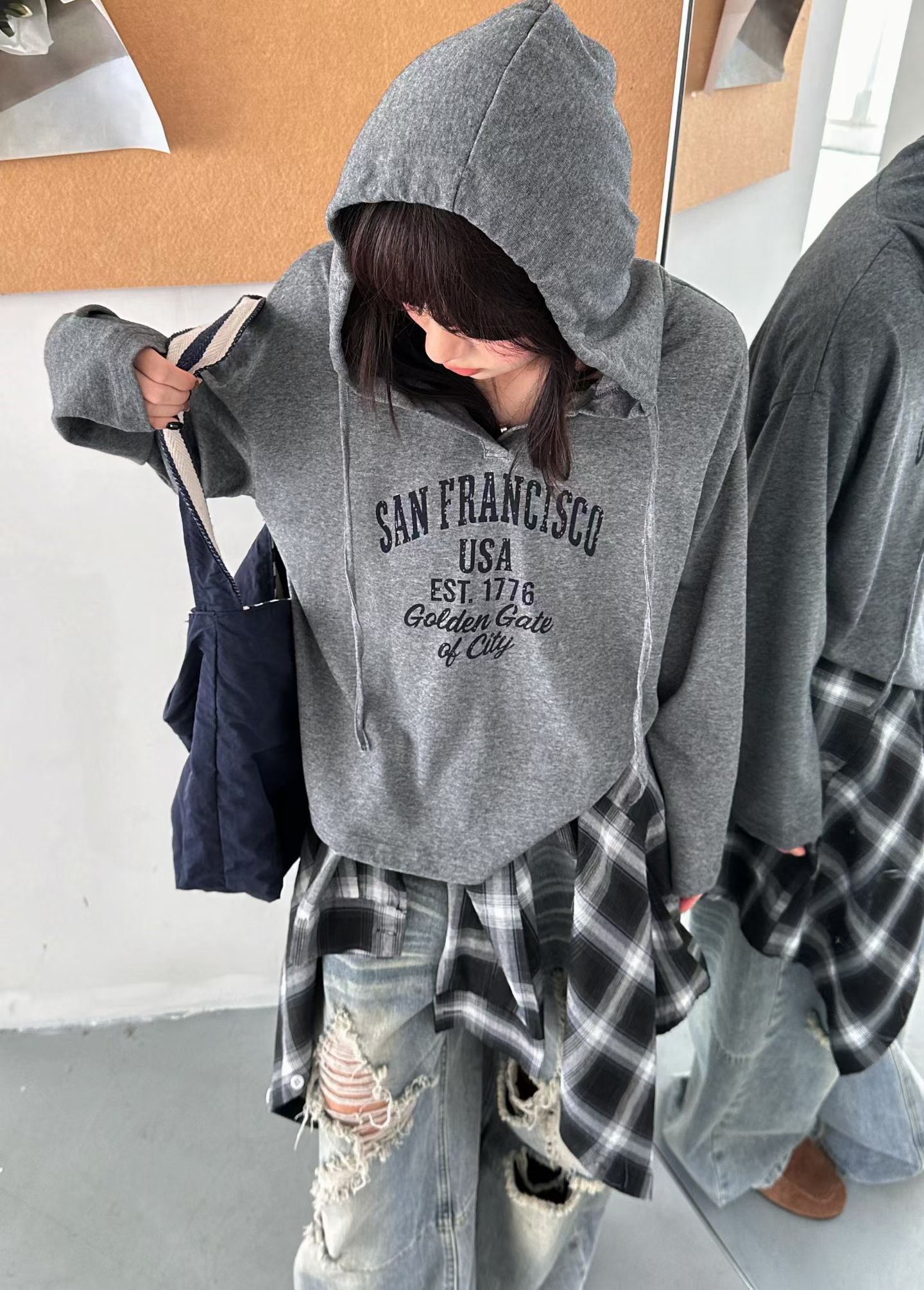 2026年秋新款韩版时尚百搭连帽卡通小熊长袖T恤女宽松薄休闲上衣