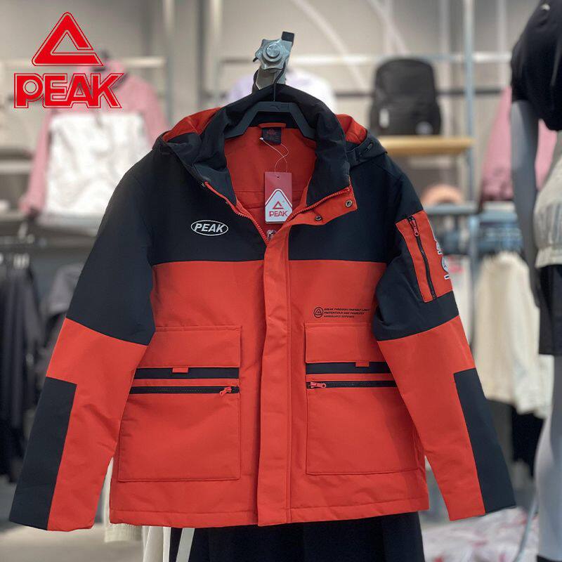 Peak/匹克加棉保暖外套男士冬季时尚拼色棉服防风保暖中长款