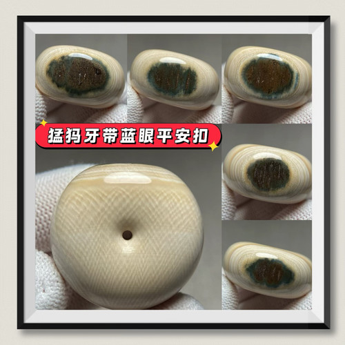 天然原色货猛犸象牙面包圈带蓝眼猛犸牙平安扣一物一图带地大证书