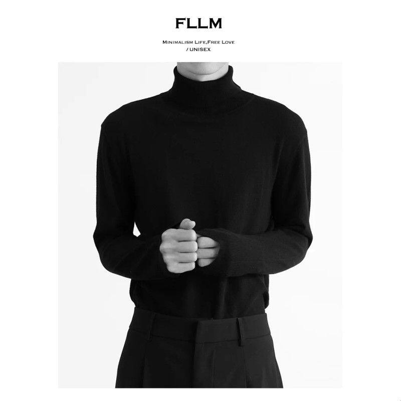 FLLM品牌羊毛混纺高领毛衣 修身长袖针织衫秋季青年打底款式