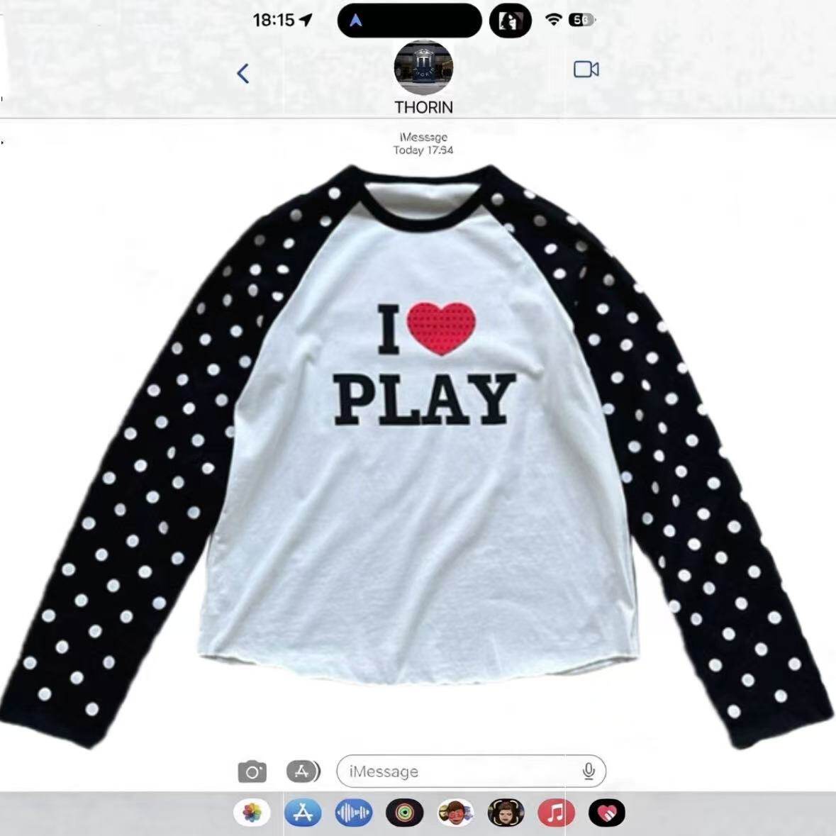 原创设计 25AW 波点烫钻印花长袖I LOVE PLAY插肩袖长袖T恤