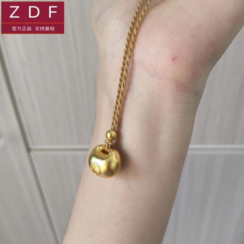 ZDF黄金籽大福胖福项链999足金平安锁金坨吊坠送女友七夕情人节礼