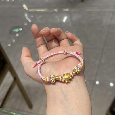 黄金玉桂狗手链女足金999转运珠大耳朵狗纯金送女友老婆七夕礼物