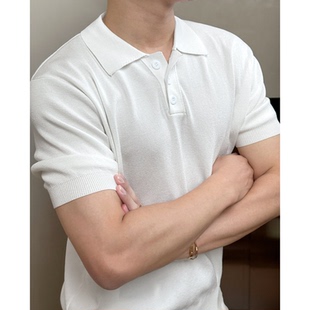 【手臂撑爆】老钱风翻领POLO衫针织短袖男款T恤夏季薄款凉感合身