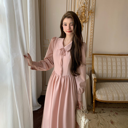 AM NANA秋冬法式气质衬衫连衣裙温柔风甜美仙女裙打底优雅长裙子