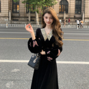 显瘦长裙子 黑色丝绒连衣裙气质打底绝美仙女裙修身 NANA法式