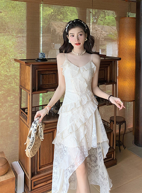 AM NANA法式绝美小个子性感吊带连衣裙女夏温柔风显瘦蕾丝长裙子