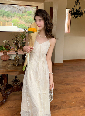 AM NANA法式蕾丝吊带连衣裙夏收腰气质漂亮仙女裙性感度假长裙子