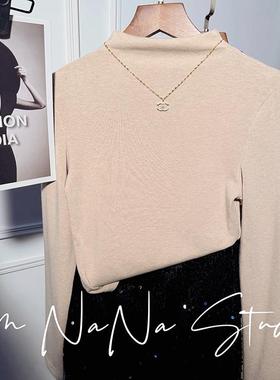 AMNANA 2024新款半高领打底衫百搭内搭长袖上衣修身显瘦针织衫t恤