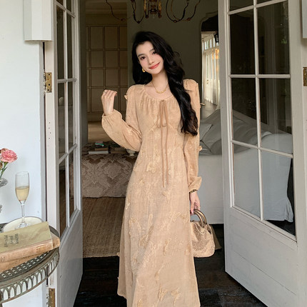 AM NANA法式气质修身连衣裙蕾丝绝美打底仙女裙收腰温柔风长裙子