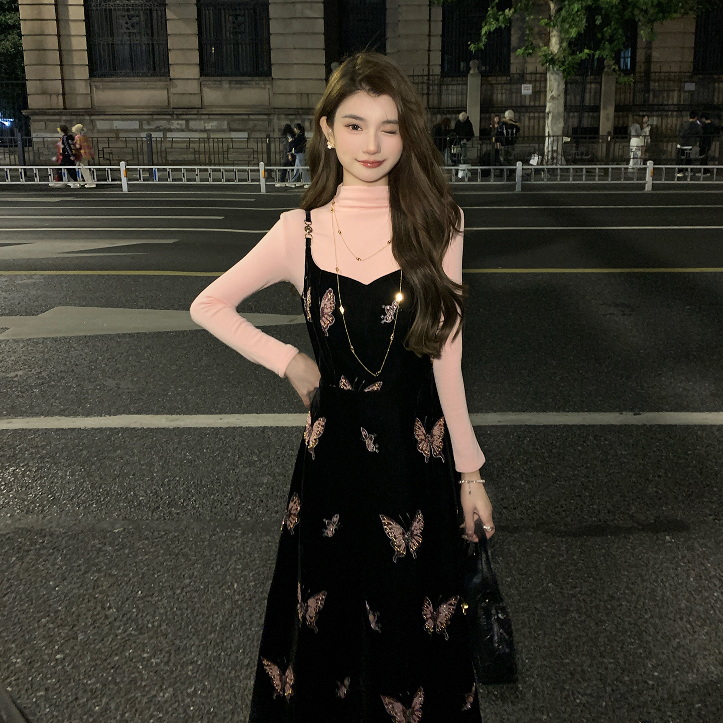 法式气质套装吊带连衣裙打底衫