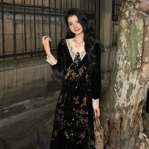 AMNANA法式复古丝绒连衣裙