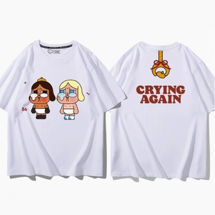 飞天小女警哭娃crybaby联名动漫短袖男女纯棉T恤大码情侣夏季