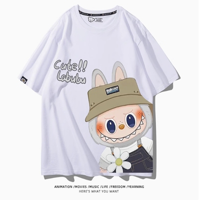 拉布布labubu卡通周边T恤短袖情侣男女纯棉百搭大码休闲上衣服潮