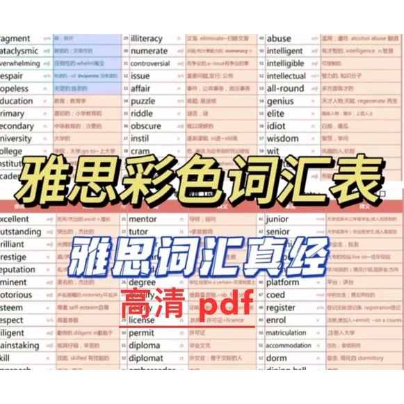 雅思阅读核心高频词汇真经场景词表格中译英默写彩色PDF电子版图片