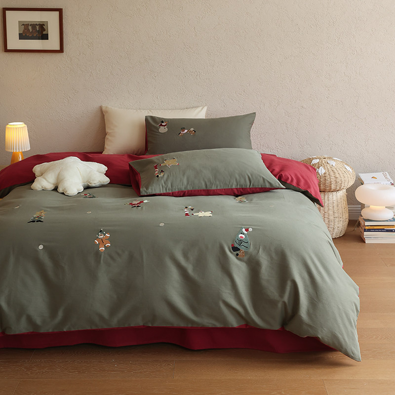 秋冬A类加厚60支全棉磨毛四件套圣诞节纯棉保暖被套床单床上用品