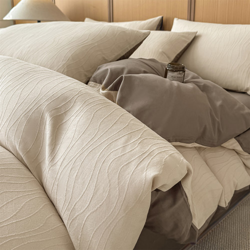 60S全棉双层纱四件套A类纯棉提花简约轻奢床单被套床上用品三件套