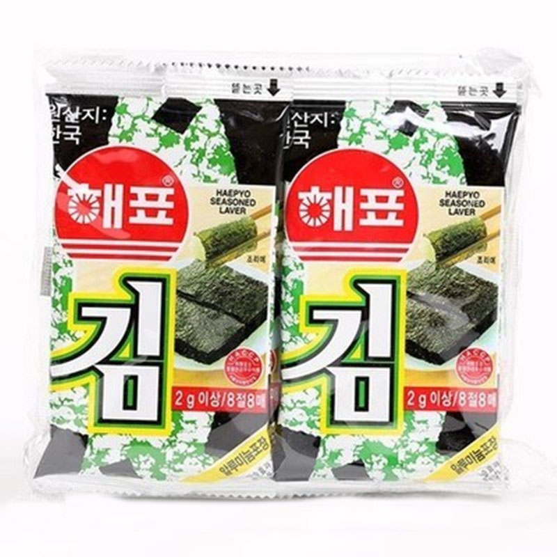 韩国原装进口零食品海牌海苔海飘烤海苔紫菜片海苔卷包饭2g*8