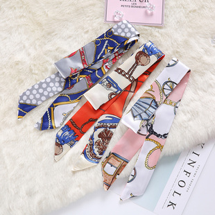 韩版潮长窄版小领巾系绑包包缠手柄丝巾小丝带围巾系包带毛球丝巾