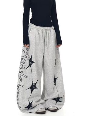 ISION] AN0N 拼接图腾刺绣灰色宽松baggy卫裤2026年潮流帅气