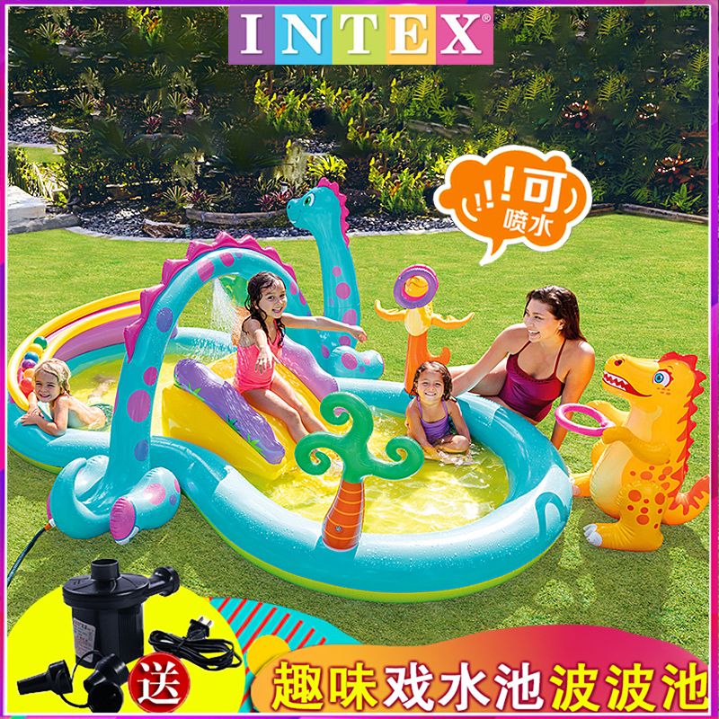 INTEX充气游泳池宝宝喷水戏水池