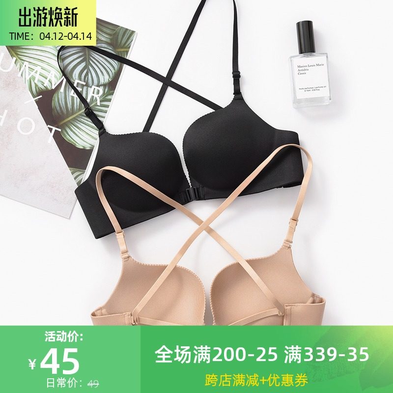 夏季前扣无钢圈文胸小胸厚聚拢细带后背交叉美背性感镂空无痕内衣|ruв категории Нижнее белье, лифчик - от Buy2taobao.com для оказания профессиональной услуги покупки агента Taobao