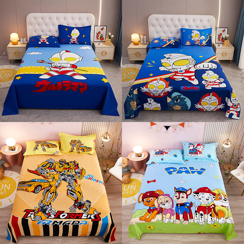 纯棉儿童床单单件男孩卡通动漫100全棉被单枕套2三件套奥特曼定做