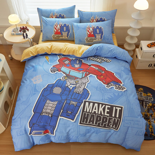 变形金刚儿童三四件套全纯棉男孩擎天柱大黄蜂被套床笠1.35米定做
