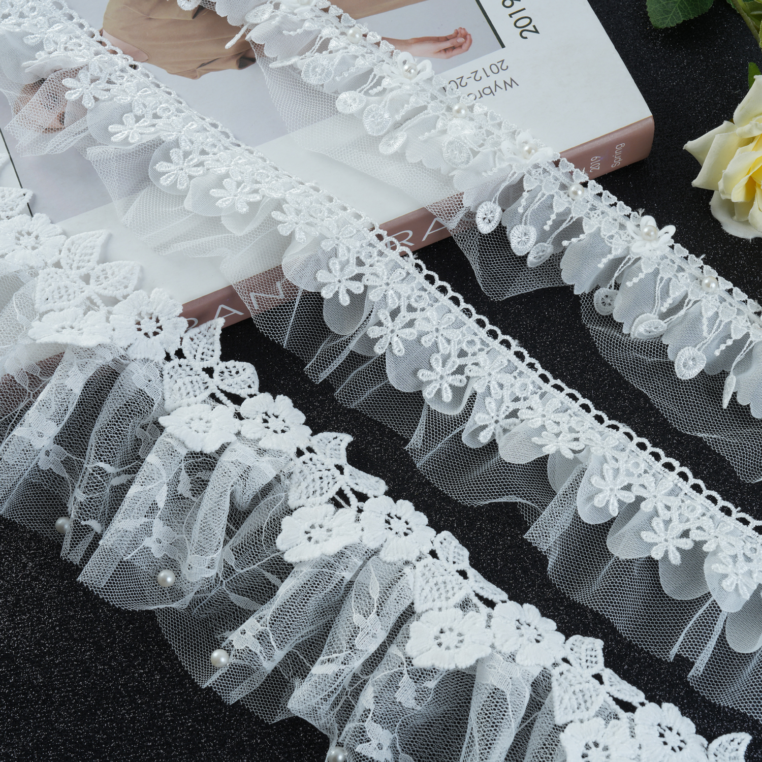 窗帘立边法式珍珠白色水溶花边