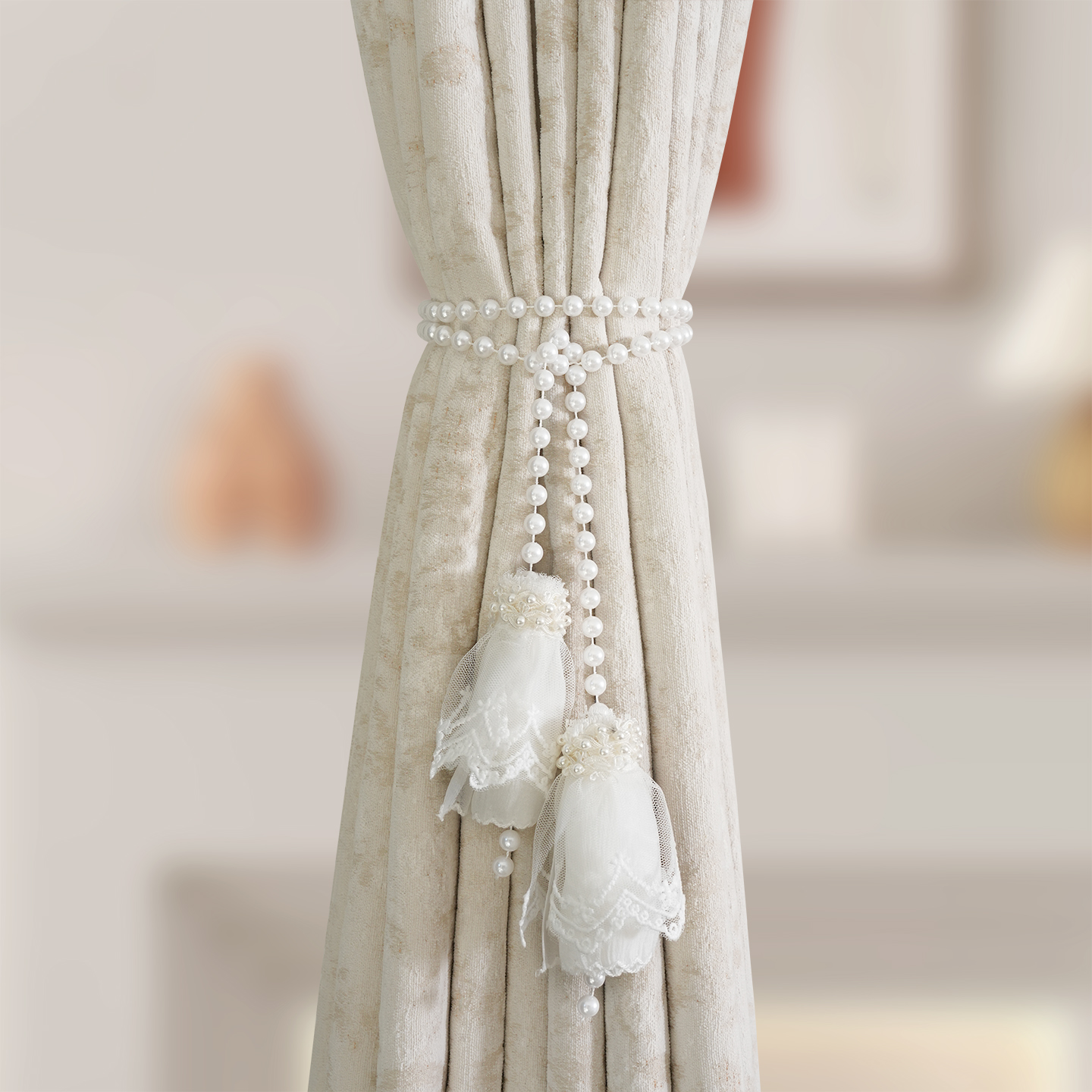 窗帘绑绳扎束带法式绑带扎绳花朵装饰简约窗帘固定珍珠系带K-385